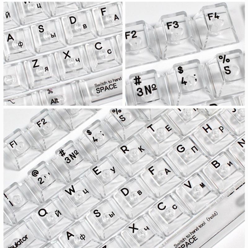Keycaps Lettere Trasparenti Cristallo Russo 132 Tasti Profilo Originale Keycap PC per Tastiere Meccaniche Layout Retroilluminati RGB