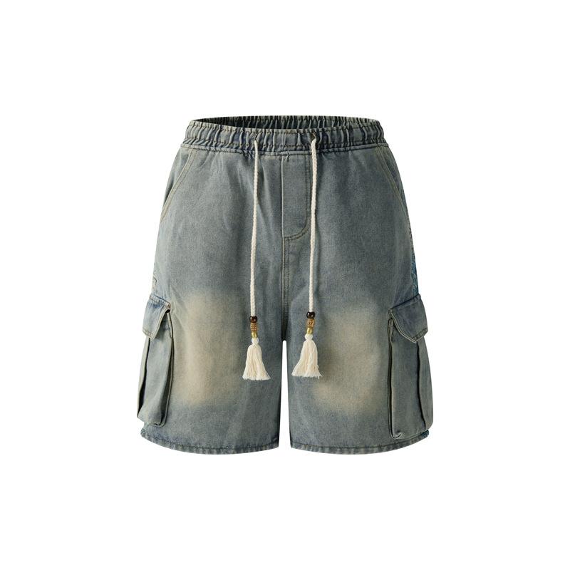 JYL Unisex Straight Jeans American Pearl Lace Summer High-Street Dirty Denim Pants L бездна