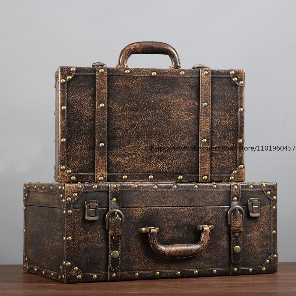 Vintage Leather Suitcase European-Style Storage Box Home Organization Container Photography Prop Shop Window Display Decorative