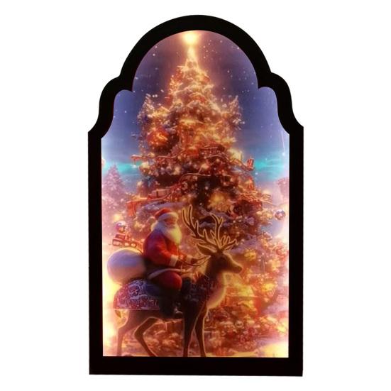 Christmas Hologram Mirror Light-up 3D Visual Effect Santa Claus Ornament USB Powered Holographic Xmas Tree Santa Decoration for Home Festive Decor