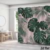 Tropical Leaf Shower Curtain – Pink Background With Monstera & Palm, 12 Hooks, 70.8×70.8 In, Polyester, Machine Washable