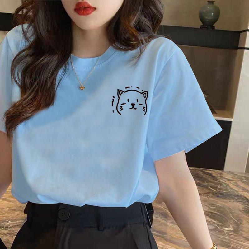 HNXC White Short-sleeved T-shirt for Women, Summer Loose Printed T-shirt for Ladies