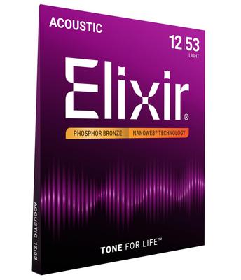 Elixir NANOWEB Phosphor Bronze Light Acoustic Guitar Strings, .012-.053, #16052