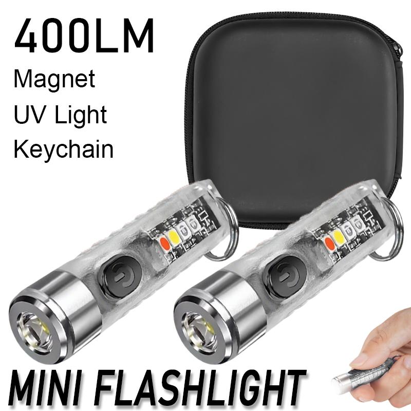 Portable Mini Keychain Flashlight Rechargeable Waterproof Torch Lamp with Magnet Multifunction Warning Camping Flashlight