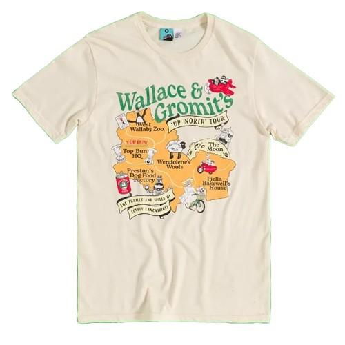 Wallace and Gromit Unisex Adult Up North Map Tour T-Shirt