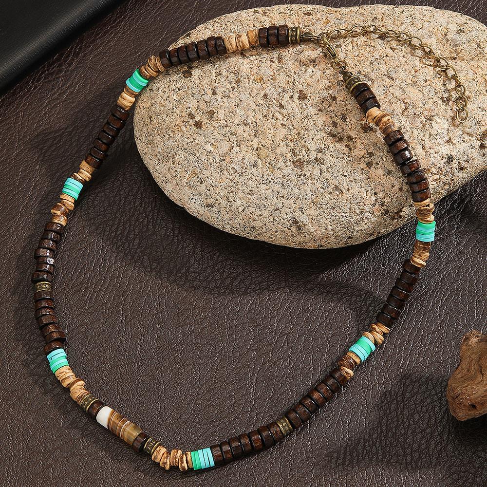 Geometrische Herrenkette Mit Kokosnussschalen-Anhänger Handgefertigte Stahlkette Für Lässigen Stil