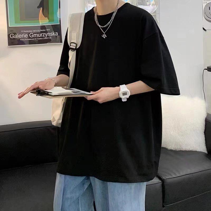 Men's Plus Size Crew Neck Loose Short Sleeve T-Shirt - Hong Kong Style Solid Color Summer Top