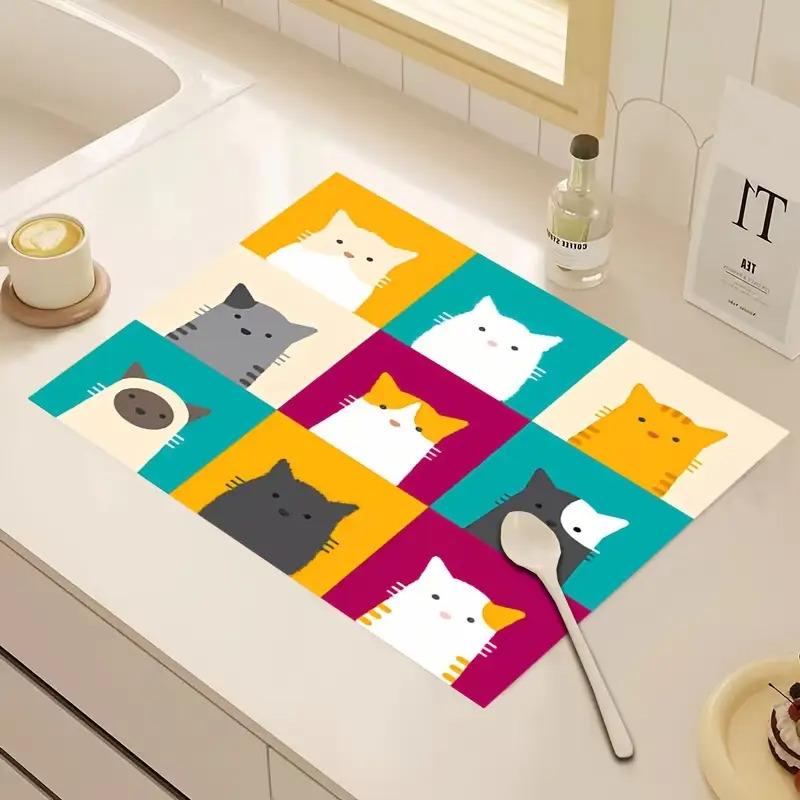 4 Pz. Runner Colorati con Gatti – Design a Scacchi, Resistenti al Calore, Poliestere Facile da Pulire, Divertente Decorazione per la Casa e le Feste