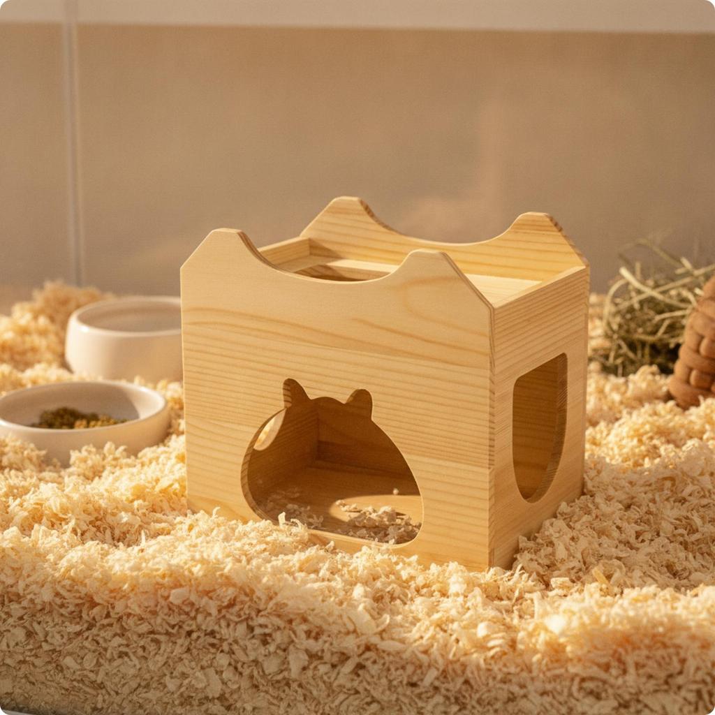 Small Animal Wooden Shelter Enclosed Pet Hideaway for Hamster Squirrel Natural
