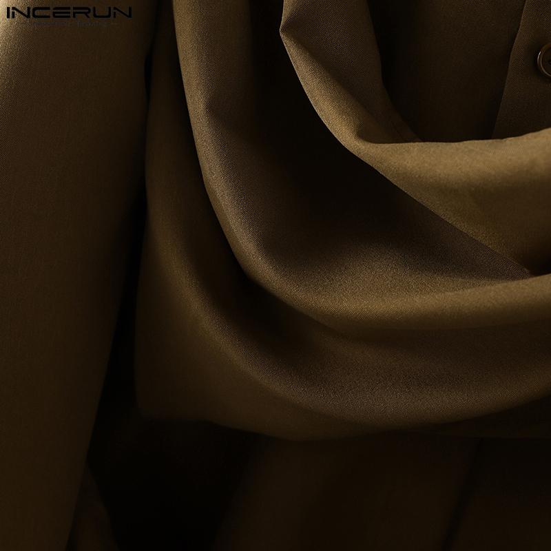 INCERUN Men Irregular Ruffled Shirts Front Cross Hollow Long Sleeve Tops