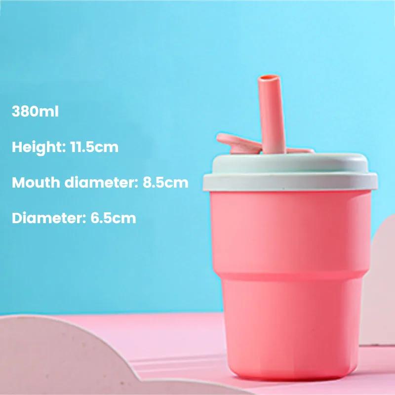 Butelka na wodę 380 ml Silikonowy kubek ze słomką Kubek do picia Domowy kubek do picia wody Kubek na mleko Odporny na upadki Wysoka temperatura Kawa Net