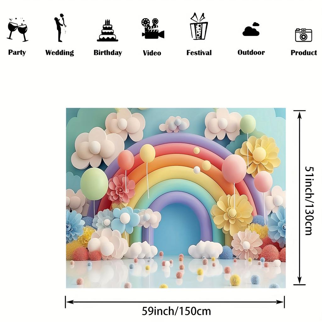 Rainbow Theme Balloon Background Cloth - Multi-Purpose Party Decor for Living Room Photography