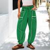 Women's Sanitary Pants, Wide Leg Pants, High Waist, Leg Cinching, Patchwork Pockets, Casual Pants