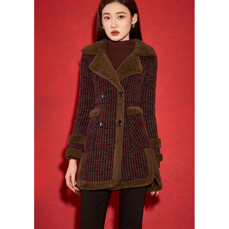 Kebei'er Women's Thickened Spliced Plaid Woolen Winter Coat