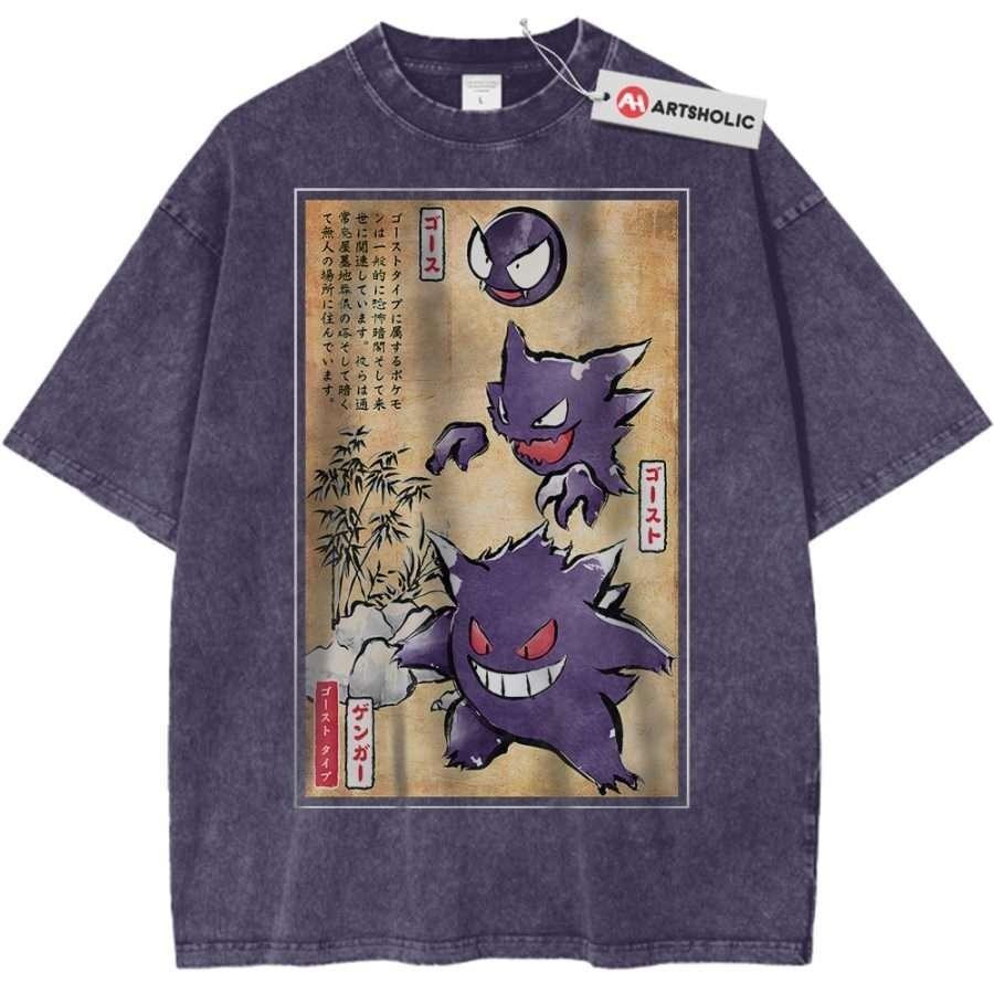 Limited Retro Vintage Gengar Haunter Gastly Washed T Shirt Unisex Tee S разноцветный