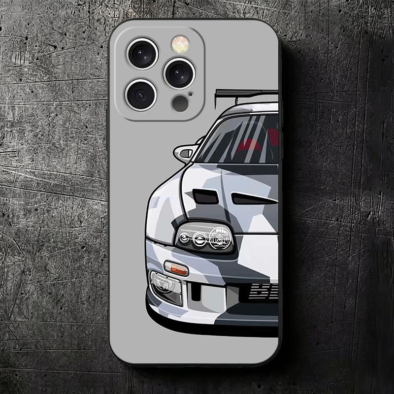 Simple Japanese Sports Cars Pattern Soft Phone Case for iPhone 16 16E 17 Air 15 Pro Max 14 Plus 13 Mini 11 12 7 Black Cover Back
