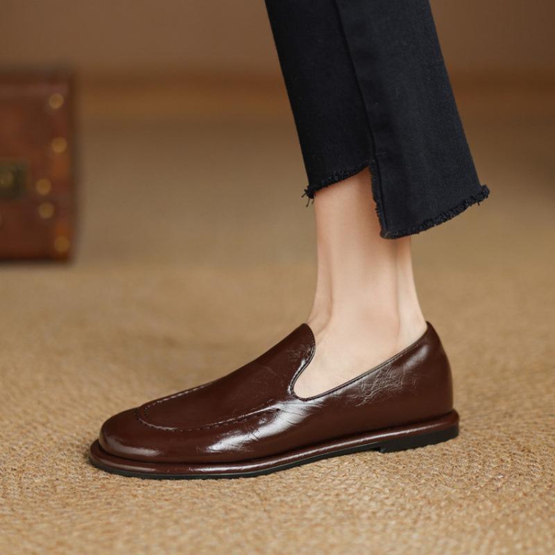 

Новые женские туфли на каждый сезон, одинарные, с рукавом для стопы, с круглым носком, низкие, с неглубоким вырезом, удобная резиновая мягкая подошва, обувь большого размера, повседневные маленькие кожаные 39 коричневый