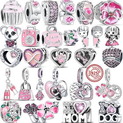 Nuova Serie Rosa Fiori Farfalla Impronta di Zampa Cuore Mamma Amore Eterno Perline Adatte Charm Originali Bracciale Gioielli Argento 925