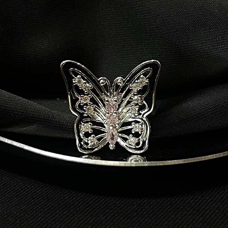 High-End Light Luxury Butterfly Drop Glaze Niche Open Ring Female Cold Wind Temperament Spice Girl Fashion Index Finger Ring