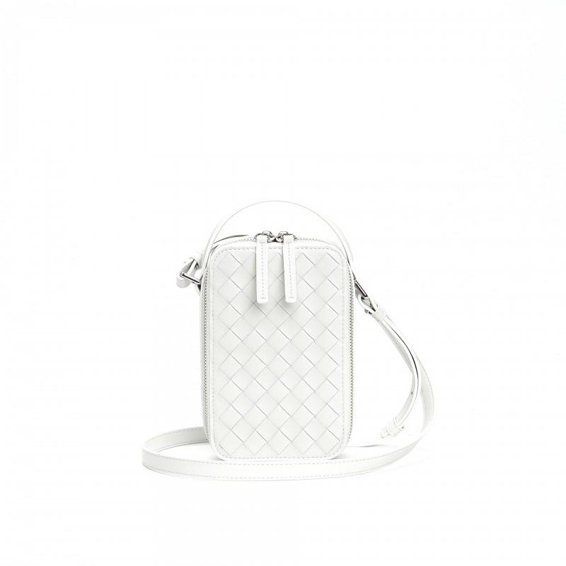 Woven Mini Square Crossbody Bag Women Genuine Leather Handheld Shoulder Street Style Daily Use