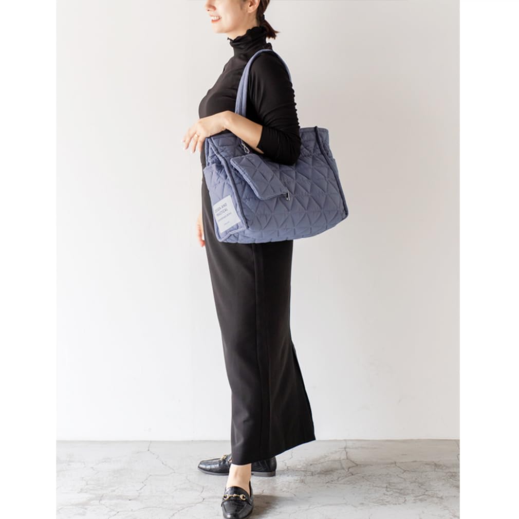 Vita Felice Women's Quilted Large Tote Bag with Pouch (inb-90045z) (Light Purple)