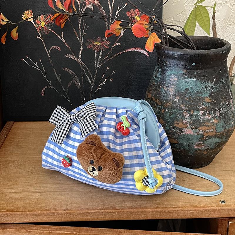 Korean Version Cute Bear Drawstring Storage Bag 2025 New Version Sweet Girl Heart Bundle Mouth Bag Simple Lipstick Bag