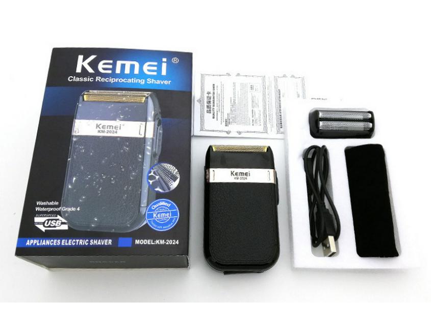 KEMEI KM-2024 USB Rechargeable Double-Mesh Shaver: Gold/Silver, Washable.