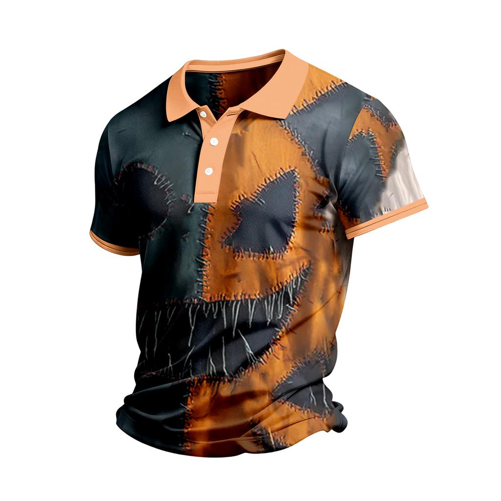 Men's Short Sleeve Casual Shirt with Halloween Print for Everyday Wear