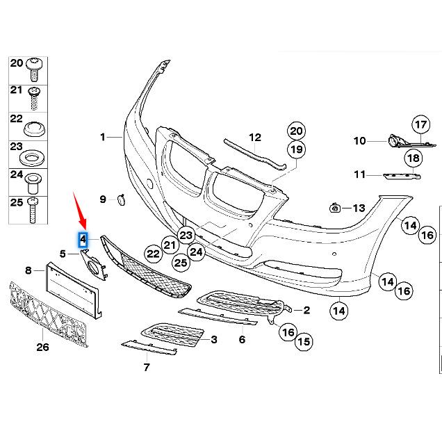 Front Bumper Lower Center Grille (Closed) for BMW 3 Series E90 LCI
