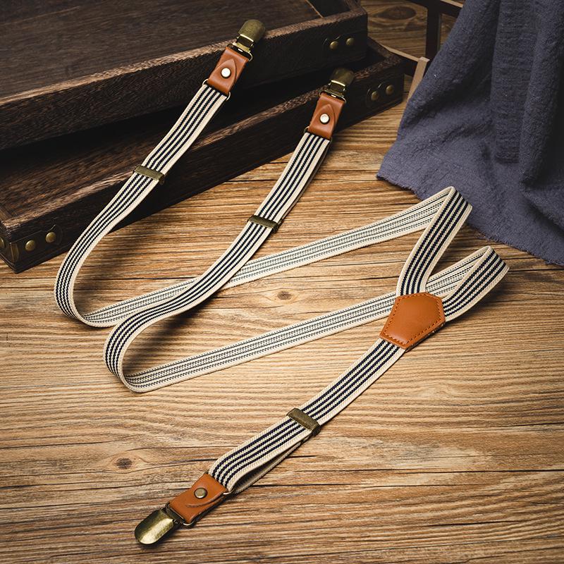 Unisex Elastische Gestreifte Rutschfeste Hosenträger mit Drei Clips