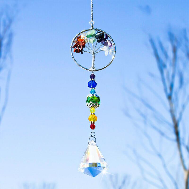 Crystal Colorful Spherical Prism Tree Of Life Window Charm Rainbow