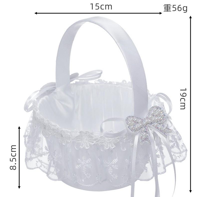 WTEMPO White Wedding Flower Girl Basket Hand-held Bow Flower Basket Lace Brim Decorative Small Basket Parties Weddings Supplies