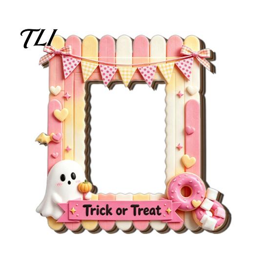 Picture Display Frames Halloween Photo Frame Refrigerator Magnet, Ghost Pumpkin Magnetic Holder Holder, Wooden Decorative for Holiday Party Kitchen