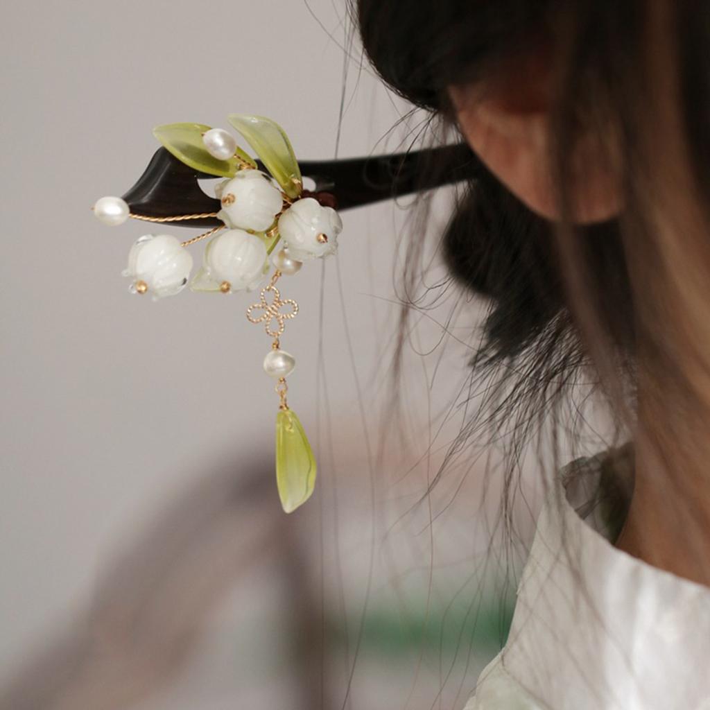 White Flower Hair Sticks Forks Retro Chinese Style Wooden Hair Pins Side Clips Pendant Headpieces Women Hair Bun Maker Jewelry