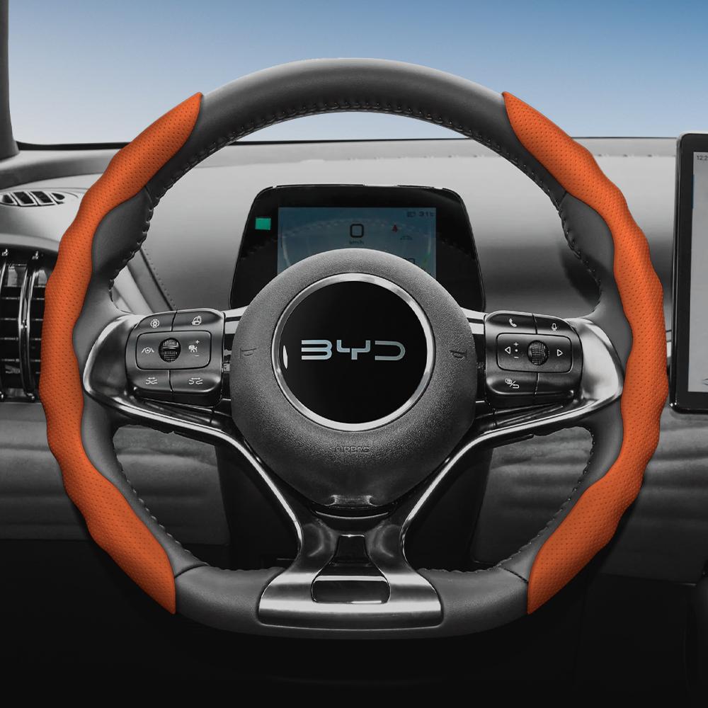 

Suitable for Byd Steering Wheel Cover with Wavy Sports Design, Breathable Leather, Segmented, Non-Slip, Sweat-Absorbe
