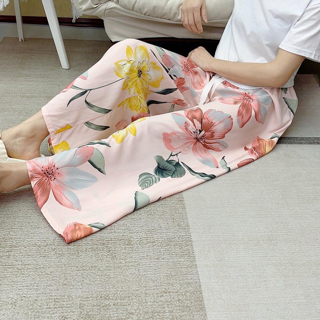 Summer Thin Cotton Rayon Ultra-Light Puff Wide Leg Ankle Pants for Women  Home Pants Plus Size Artificial Cotton Pants
