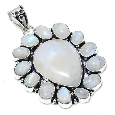 Natural Rainbow Moonstone Gemstone 925 Sterling Silver Pendant 2.56" g2H40