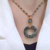 2025 New Retro Bamboo Bead Necklace with Safety Buckle Clasp - Green Resin Chain & Cubic Synthetic Zirconia Pendant, Versatile Collarbone Chain