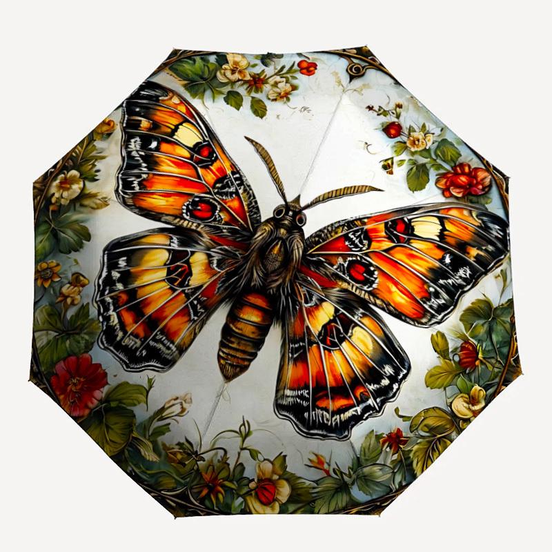 1pc Butterfly Floral Automatic Open/Close Umbrella with Windproof, Functional Design, 8-Rib Sturdy Canopy