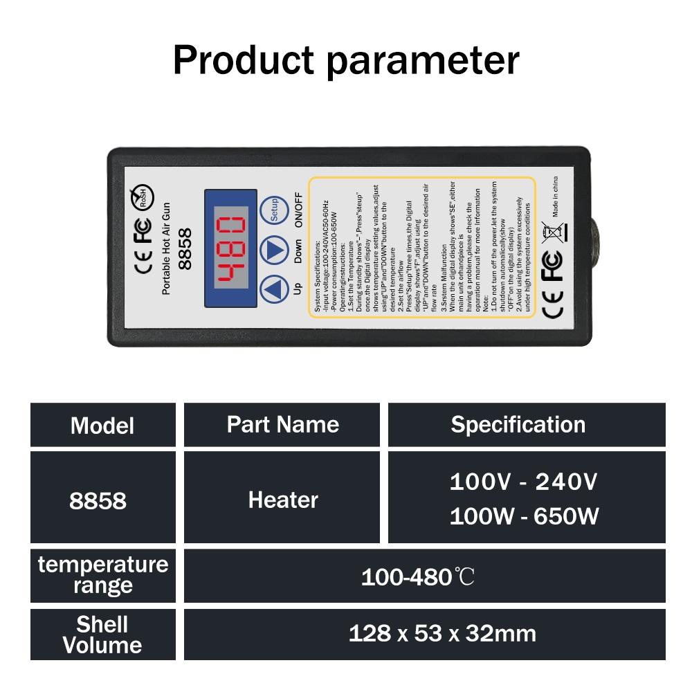 Air Gun 8858 Micro Rework Soldering Station LED Digital Hair Dryer for Soldering 650W Heat Gun Welding Repair Tools Heat Gun