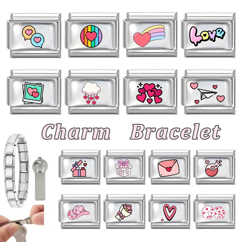 New Lovely Heart Envelope Rose Butterfly Cherry Charm Links Fit 9mm Italian Bracelet Women Men Making DIY Jewelry Gifts