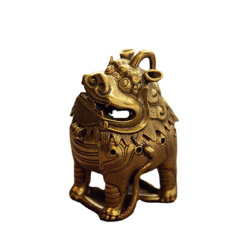 Brass Foo Dog Incense Burner Desktop Decor Handmade Ethnic Style Copper Aroma Diffuser Office Home