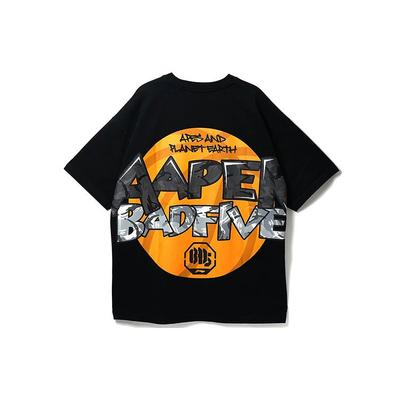 X Aape Co-Branded Badfive Basketball Series Large Print Loose Short Sleeve T-Shirt Men Tops Black AHSR751-1