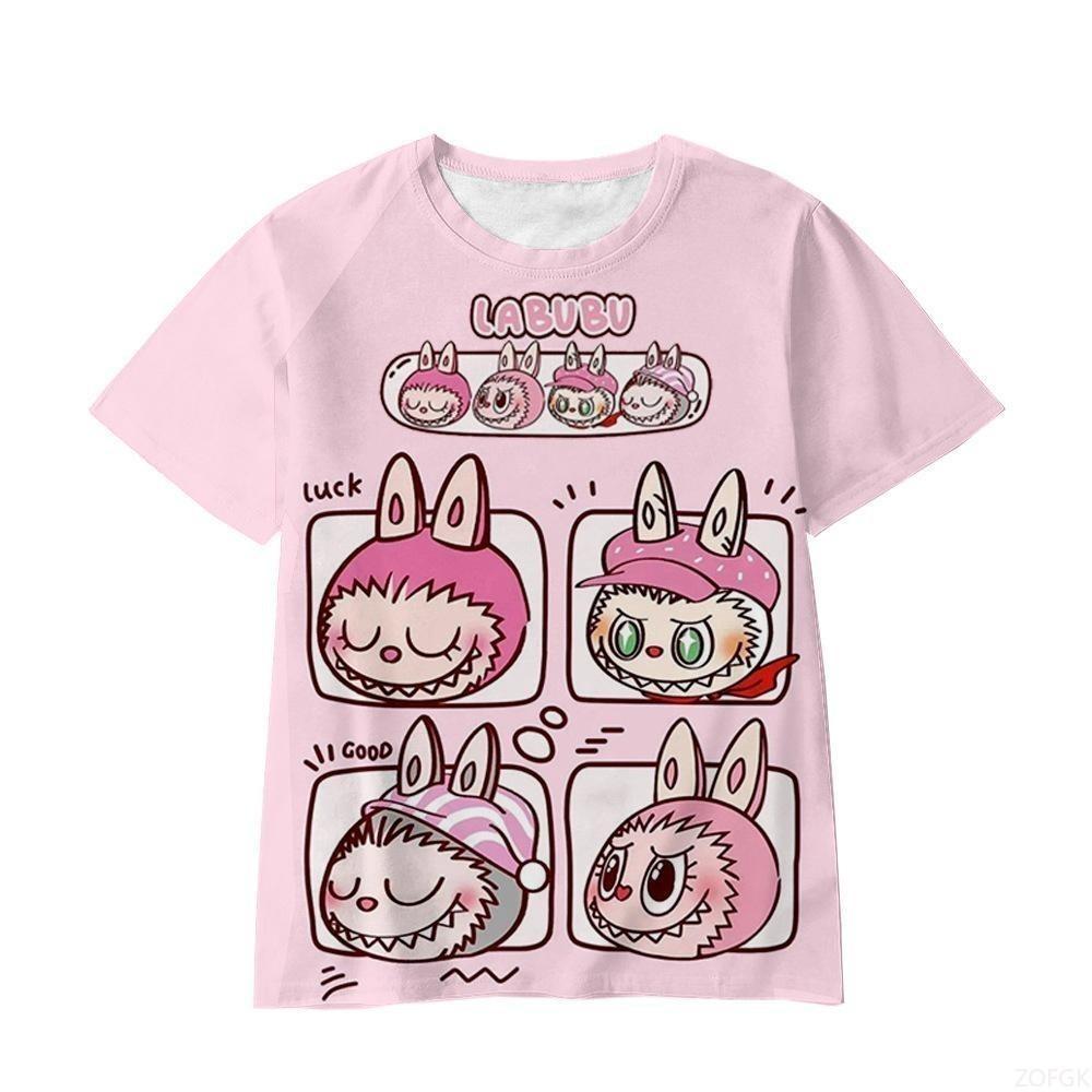 Summer Cute Labubu Cartoon Print Children's T-shirt Boys and Girls' Student Trendy Top