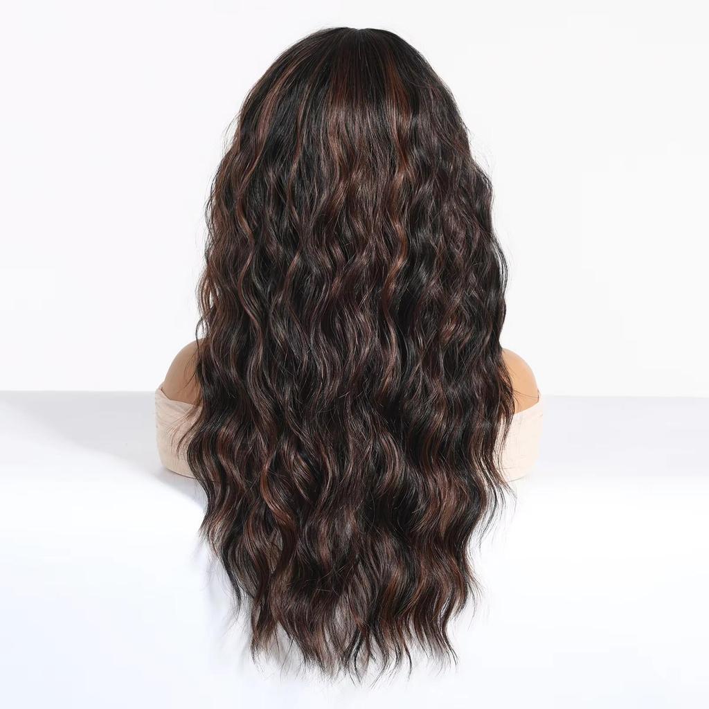 BLONDE UNICORN Synthetic Wig PDark Brown Curly Wavy Wigs with Bangs Cosplay Party UseHeat Resistant Fiber for Women Girl