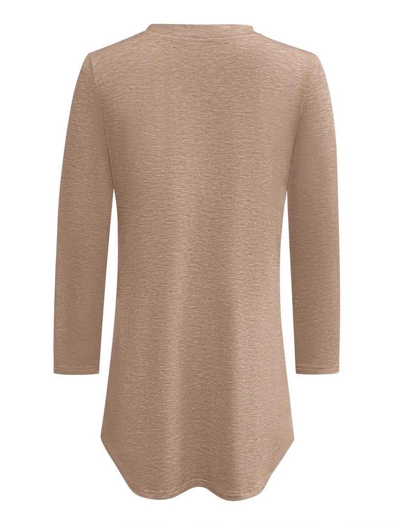 Women's V-Neck Button-Up Long Sleeve Top for Fall/Winter