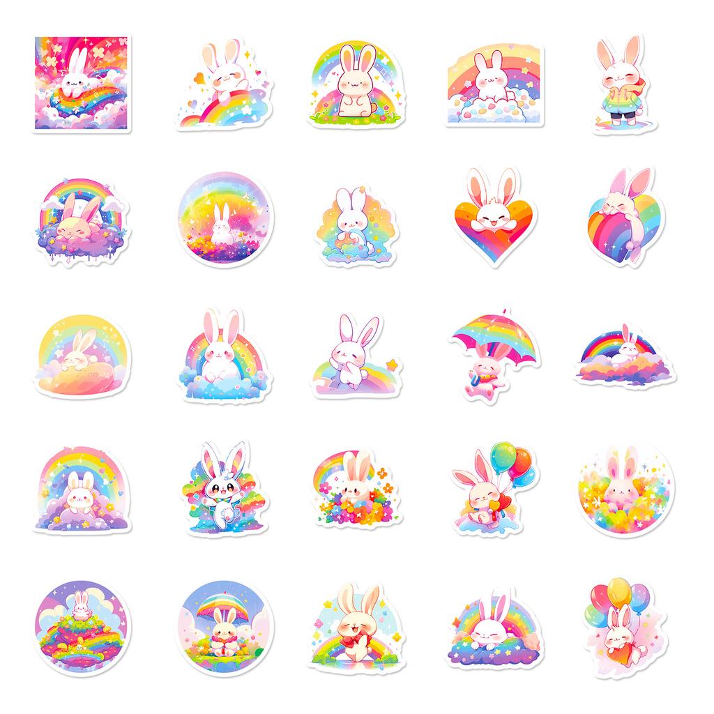 50 Rainbow Bunnies Cute Wind Independent Personality Diy Decorative Stickers Waterproof Gooka Stickers