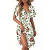 Women's Fashion Short Sleeve Wrap Sundress V-Neck Floral Print Dresses