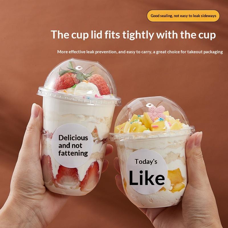 50Pcs Disposable Clear Plastic Cup With Hole Dome Lids Juice Salad Dessert Cups Ice Cream Birthday Wedding Camping Utensils