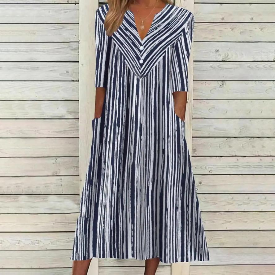 

YYFS Женская мода Лето Весна Цветочный узор Принт Рукава 1/2 V-образный вырез Свободная талия Повседневные платья XL